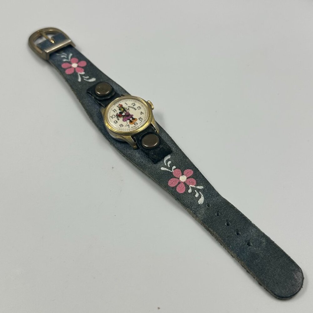 Vintage Bradley Minnie Mouse Watch Women Denim Band Manual Wind 8 Inch - Picture 10 of 15